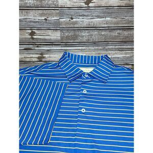 Men's Blue Stripe Polo Shirt with Contrasting Pinstripes